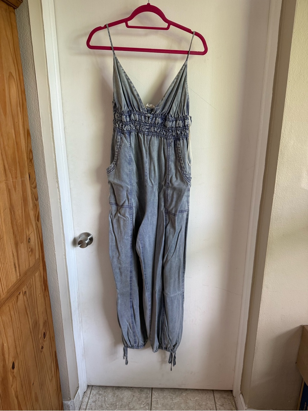 Mustard Seed Light Gray Denim Romper Jumpsuit